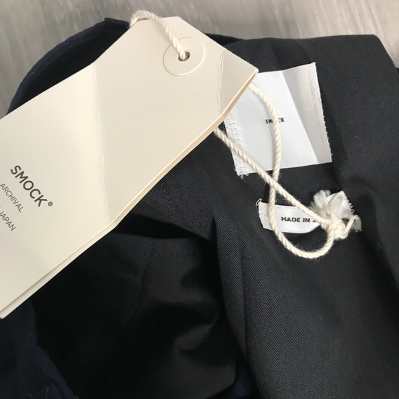 Smock Wool Pants Blue Navy High Rise Baggy Crop Trouser Mens Large - Picture 5 of 13